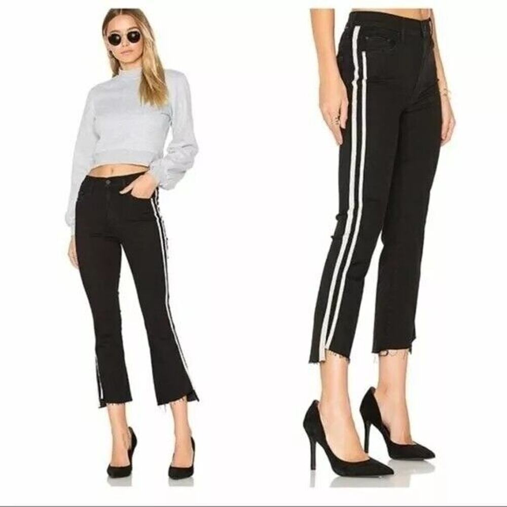 Mother Insider Crop Step Fray Jeans 25 Guilty Racer Black Stripe